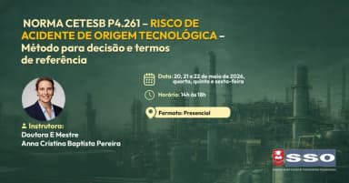 PRESENCIAL: NORMA CETESB P4.261 - Risco de Acidente de Origem Tecnológica Método para decisão..... em São Paulo