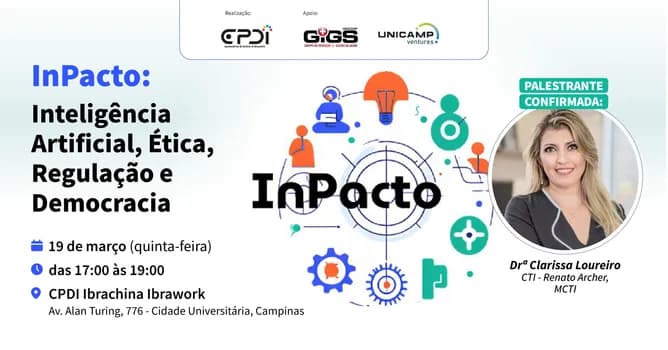 Imagem do Projeto InPacto: “IA, Ética, Regulação e Democracia” - palestra com Clarissa Loureiro