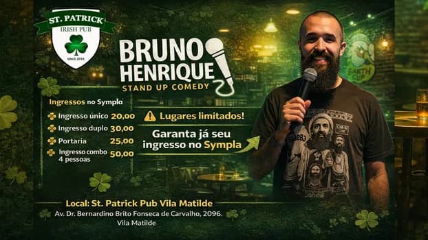 Imagem do Quarta de Stand Up Comedy Com Bruno Henrique no St. Patrick Pub Vila Matilde