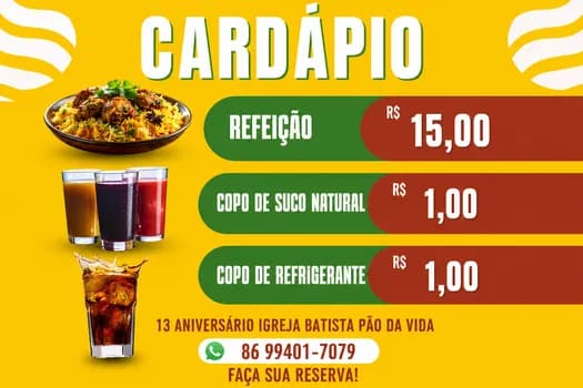 Imagem do Reserva de Refeição Aniversário da Igreja Batista Renascença Beneditinos