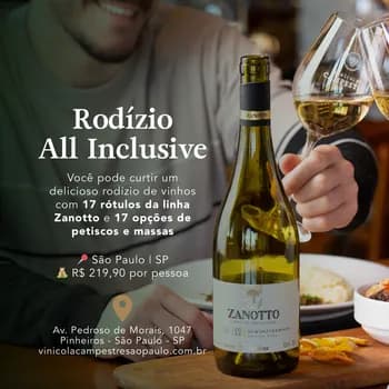 Rodizio de Vinhos com All Inclusive no bar da Campestre SP em São Paulo