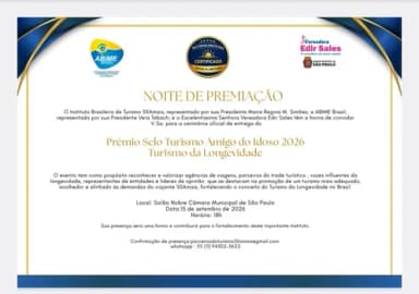 Selo Turismo Amigo do Idoso- Noite de Premiação em São Paulo
