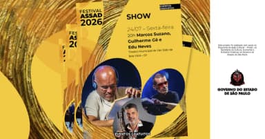 Show Marcos Suzano, Guilherme Gê e Edu Neves | Festival Assad 2026 em São João da Boa Vista
