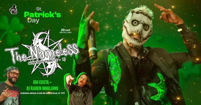 Imagem do St. Patrick Day com a Banda The Nameless + Cantor Gui Costa + DJ Karen Magliano