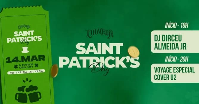 Imagem do St Patricks Louvada PVH 2026 - Especial U2 + Leprechaun Premiado