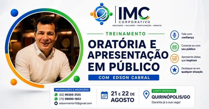 Imagem do TREINAMENTO - ORATÓRIA E APRESENTAÇÃO EM PÚBLICO (TURMA II)