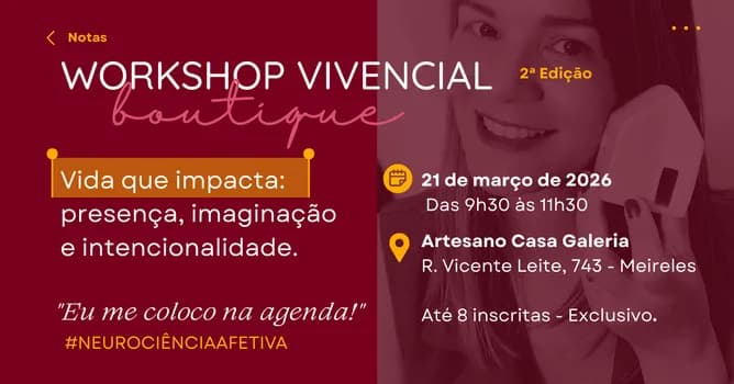 Imagem do Workshop Vivencial Boutique: Vida que Impacta. (Segunda edição)