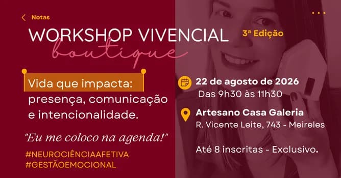 Imagem do Workshop Vivencial Boutique: Vida que Impacta. (Terceira Edição)